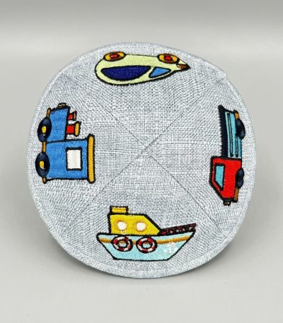 כיפות פשתן 16 ס"מ רקמה רכבים תכלת