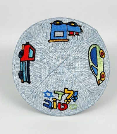 כיפות פשתן 16 ס"מ רקמה ילד טוב תכלת