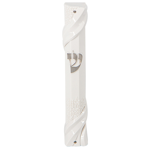 23497.jpg מזוזה פלסטיק לבנה 20 ס"מ "ירושלים" עם פקק גומי – תמונה 1