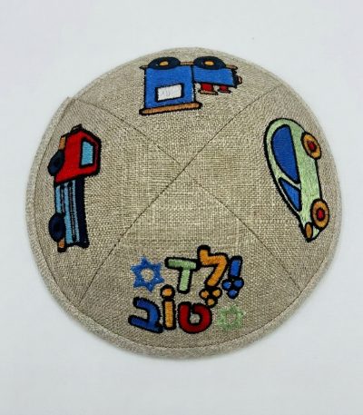 כיפות פשתן 16 ס"מ רקמה ילד טוב אפור בהיר